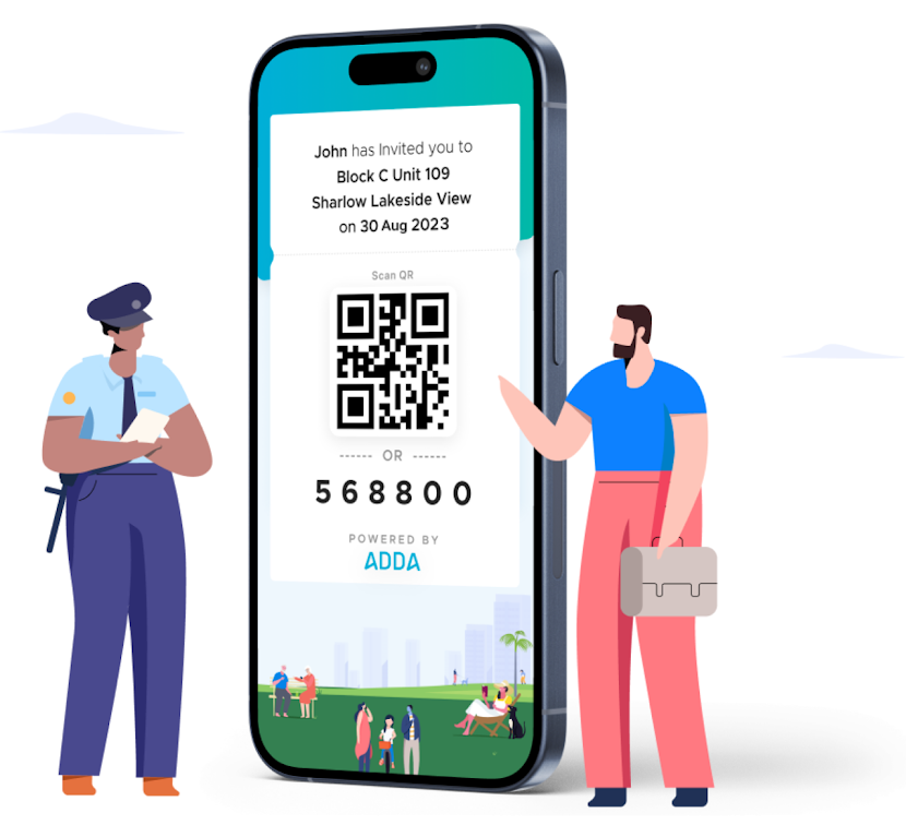 ADDA Gatekeeper visitor pass with QR code and entry PIN